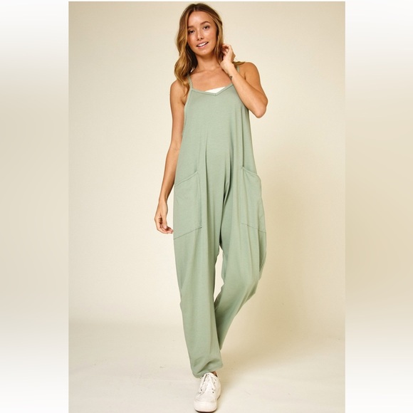 Cotton Harem Jumpsuit with Pockets - Picture 3 of 5